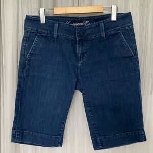 American Eagle Outfitters Women's Dark Blue Denim Bermuda Shorts